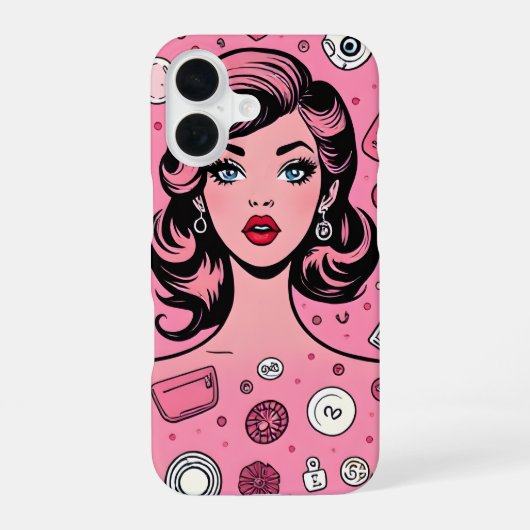 Pop Art Girl Case rosa Gehäuse Design iPhone 16 Hülle (Rückseite)