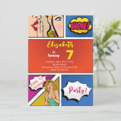 Pop Art Girl Comic Geburtstag Einladung (Stehend Vorderseite)