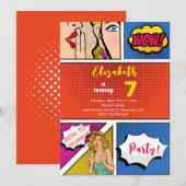 Pop Art Girl Comic Geburtstag Einladung (Vorne/Hinten)