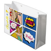 Pop Art Girl Comic Geburtstag Große Geschenktüte (Vorderseite Schrägansicht)