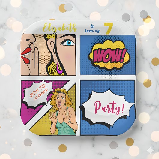 Pop Art Girl Comic Geburtstag Pappteller