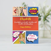 Pop Art Girl Comic zum Geburtstag Karte (Stehend Vorderseite)