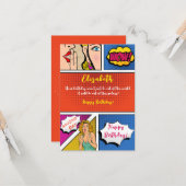 Pop Art Girl Comic zum Geburtstag Karte (Vorderseite/Rückseite Beispiel)