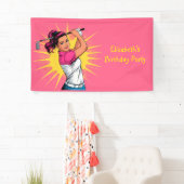 Pop Art Girl Golfer Geburtstagsparty Banner (Insitu)