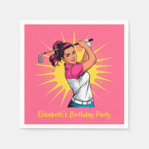 Pop Art Girl Golfer Geburtstagsparty Serviette