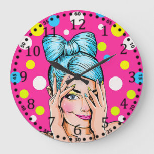 Pop Art Girl Große Wanduhr
