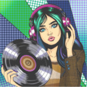 Pop Art Girl mit Aufnahme Aufkleber (Vorderseite)
