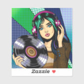 Pop Art Girl mit Aufnahme Aufkleber (Blatt)