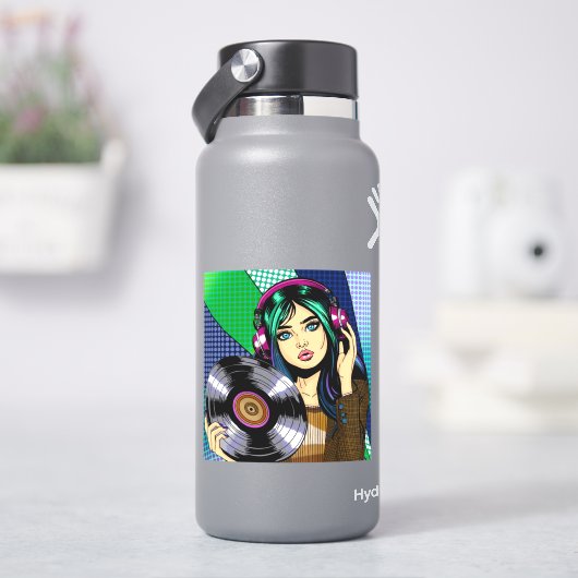 Pop Art Girl mit Aufnahme Aufkleber (HydroFlask)
