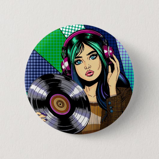 Pop Art Girl mit Aufnahme Button (Vorderseite)