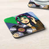 Pop Art Girl mit Aufnahme Getränkeuntersetzer (Linke Seite)