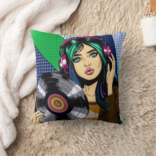 Pop Art Girl mit Aufnahme Kissen