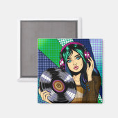 Pop Art Girl mit Aufnahme Magnet (Vorderseite/Rückseite)