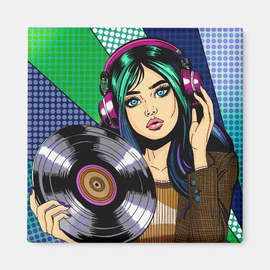 Pop Art Girl mit Aufnahme Magnet (Vorne)