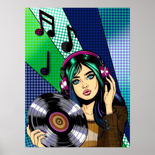 Pop Art Girl mit Aufnahme Poster (Vorne)