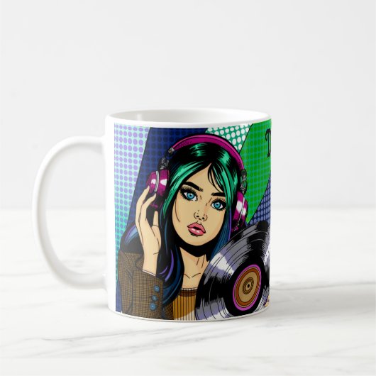 Pop Art Girl mit Rekord Personalisiert Kaffeetasse (Links)
