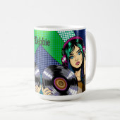 Pop Art Girl mit Rekord Personalisiert Kaffeetasse (VorderseiteRechts)