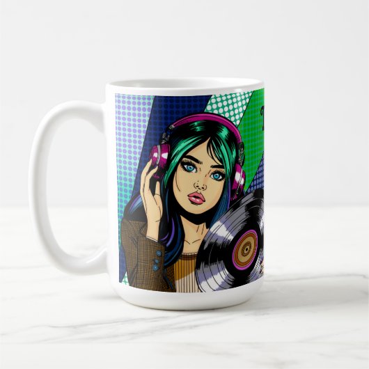 Pop Art Girl mit Rekord Personalisiert Kaffeetasse (Links)