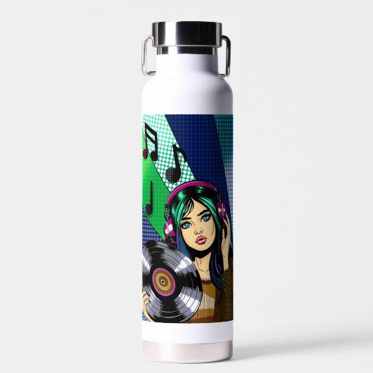 Pop Art Girl mit Rekord Personalisiert Trinkflasche (Vorne)