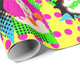 Pop Art Girl on Phone Happy Birthday Geschenkpapier