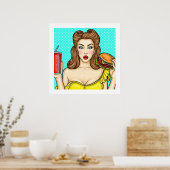 Pop Art Girl with Burger Kitchen 24x24 Poster (Küche)