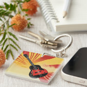 Pop Art Gitarre Malerei Illustration Vintag Retro Schlüsselanhänger (Vorderseite rechts)