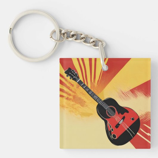 Pop Art Gitarre Malerei Illustration Vintag Retro Schlüsselanhänger (Vorderseite)