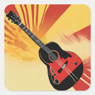 Pop-Art-Gitarrenmalerei-Illustration Vintage Retro Quadratischer Aufkleber
