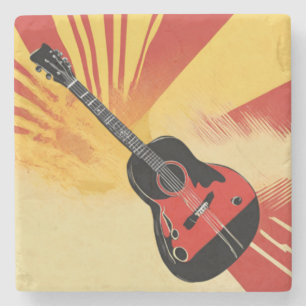 Pop-Art-Gitarrenmalerei-Illustration Vintage Retro Steinuntersetzer