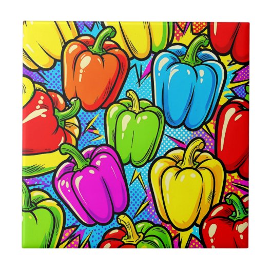 Pop-Art-Glockenpaprika-Muster Fliese (Vorderseite)