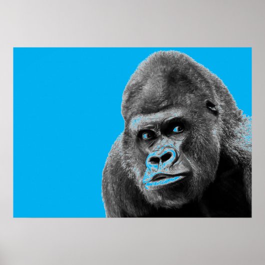 Pop Art Gorilla Blue Grey Poster (Vorne)