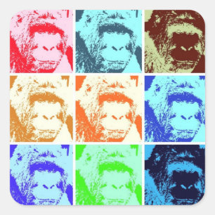 Pop Art Gorilla Quadratischer Aufkleber