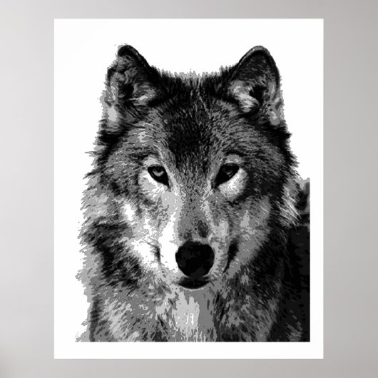 Pop Art Gray Wolf Face Poster Print (Vorne)
