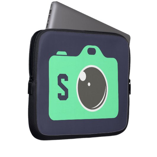 Pop Art Green Camera Blue Monogram Laptopschutzhülle (Vorne Rechts)