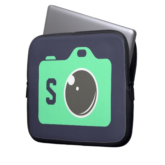 Pop Art Green Camera Blue Monogram Laptopschutzhülle (Vorderseite Links)