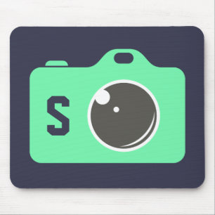 Pop Art Green Camera Blue Monogram Mousepad