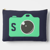 Pop Art Green Camera Blue Monogram Zubehörtasche (Vorderseite)