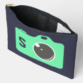 Pop Art Green Camera Blue Monogram Zubehörtasche (Offen)