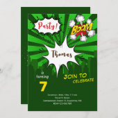 Pop Art Green Comic Geburtstag Einladung (Vorne/Hinten)