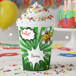 Pop Art Green Comic Geburtstag Pappbecher