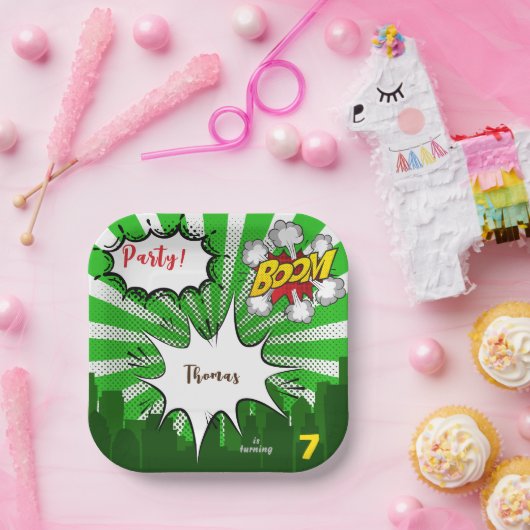 Pop Art Green Comic Geburtstag Pappteller (Party)