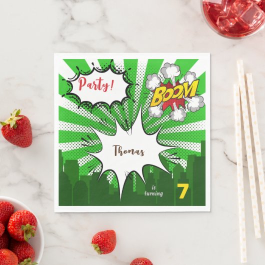 Pop Art Green Comic Geburtstag Serviette (Beispiel)