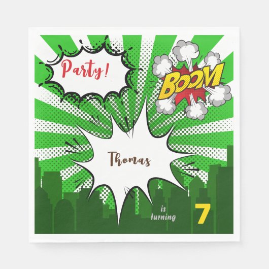 Pop Art Green Comic Geburtstag Serviette (Vorderseite)