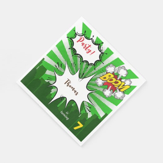 Pop Art Green Comic Geburtstag Serviette (Ecke)