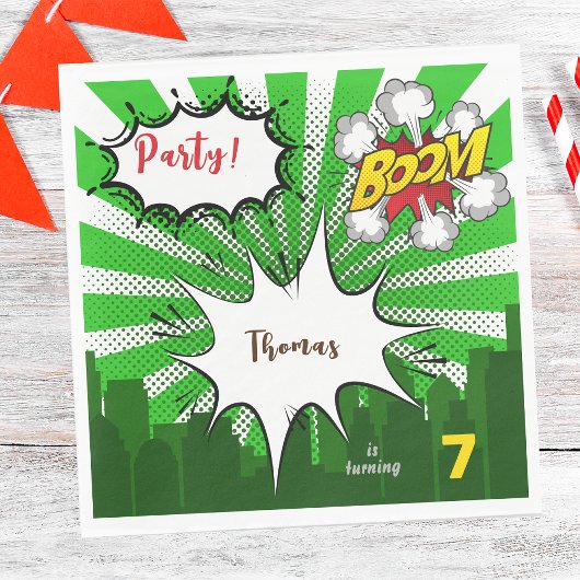 Pop Art Green Comic Geburtstag Serviette