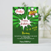 Pop Art Green Comic zum Geburtstag Karte (Stehend Vorderseite)