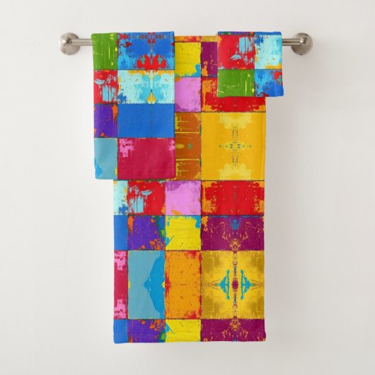 Pop Art grunge Farbblöcke Badhandtuch Set (Insitu)