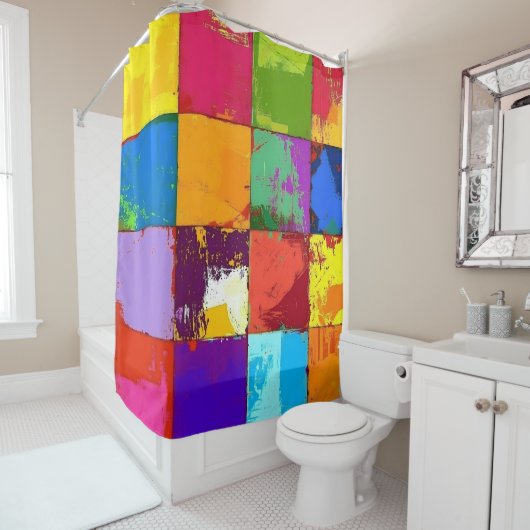 Pop Art grunge Farbblöcke Duschvorhang (Beispiel)