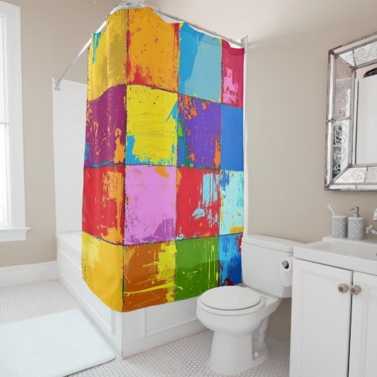 Pop Art grunge Farbblöcke Duschvorhang (Beispiel)