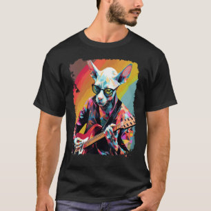 Pop-Art-Haarlose Sphynx-Katze Gitarre T-Shirt
